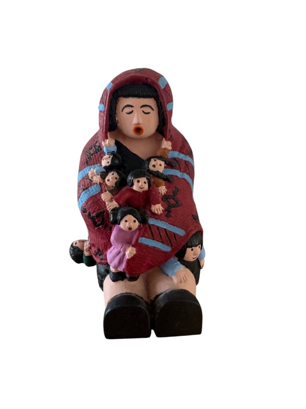 Handcrafted Ceramic Storyteller Figurine With Children & Textured Blanket